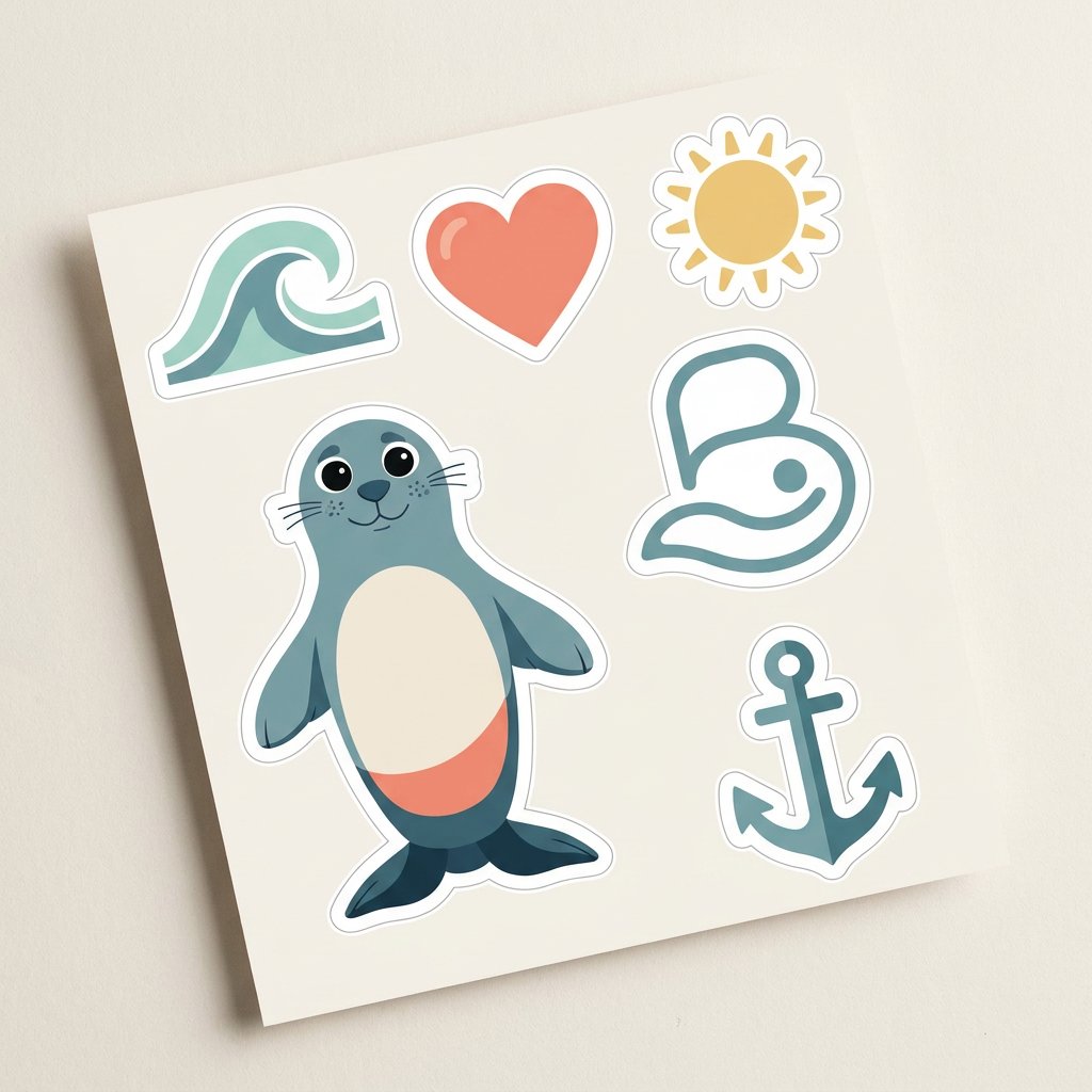 Sticker-Sheet mit Bo, B-Signet, Welle und Herz