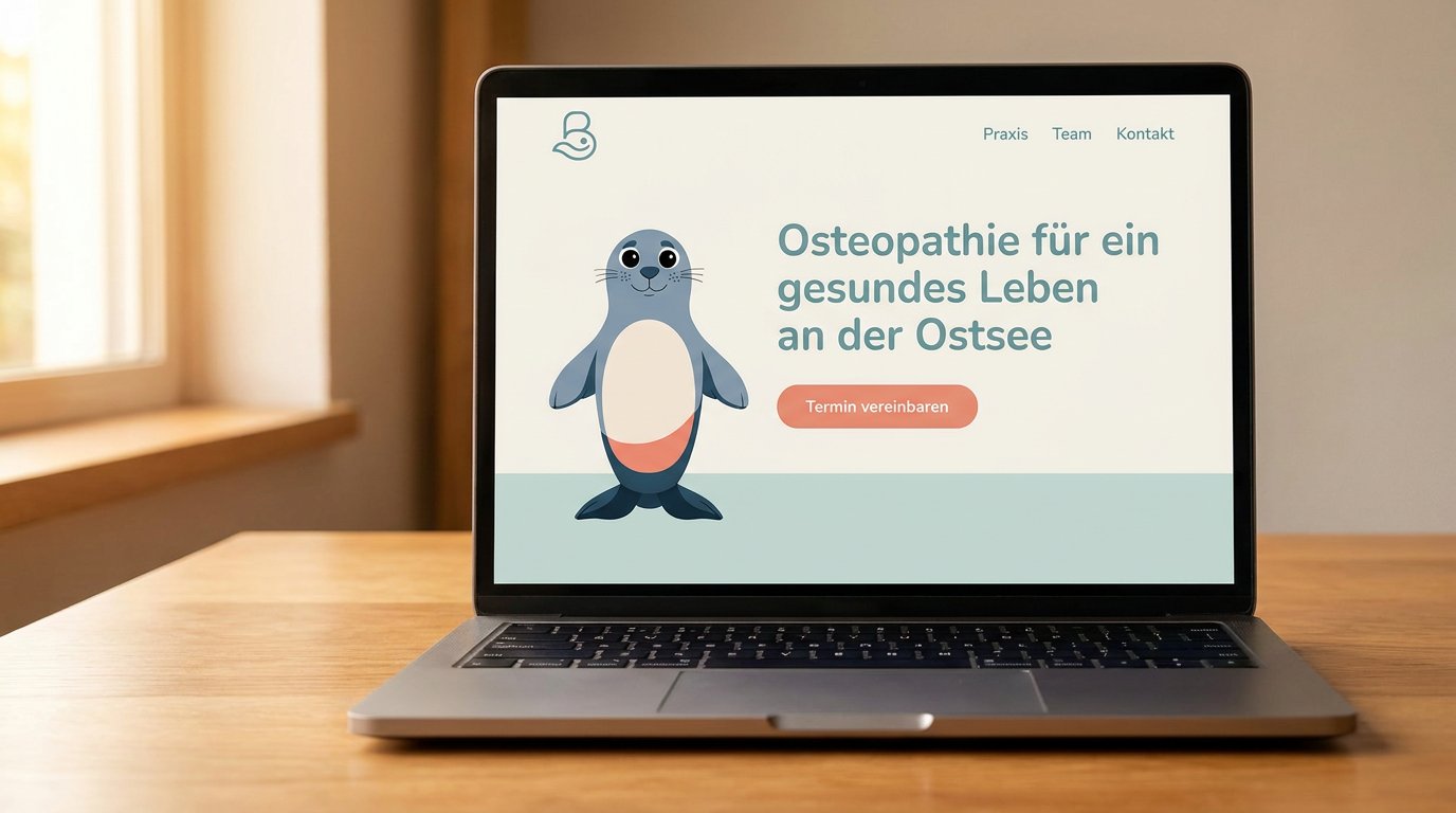 Website-Hero mit Bo und der Headline Osteopathie für ein gesundes Leben an der Ostsee